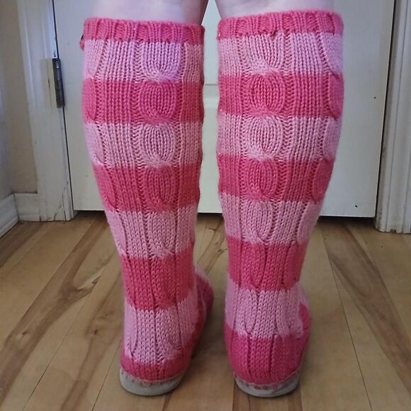 RARE Y2K VTG Victoria's Secret PINK Cable Knit Striped Knee-High Slippers M 7/8 - Picture 4 of 8